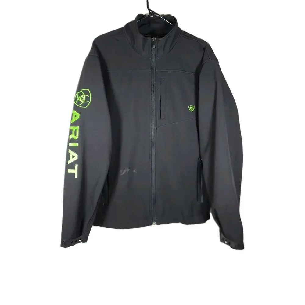 Ariat Men's Logo 2.0 Sz Large Black Green Logo Full-Zip Softshell Basic Jacket